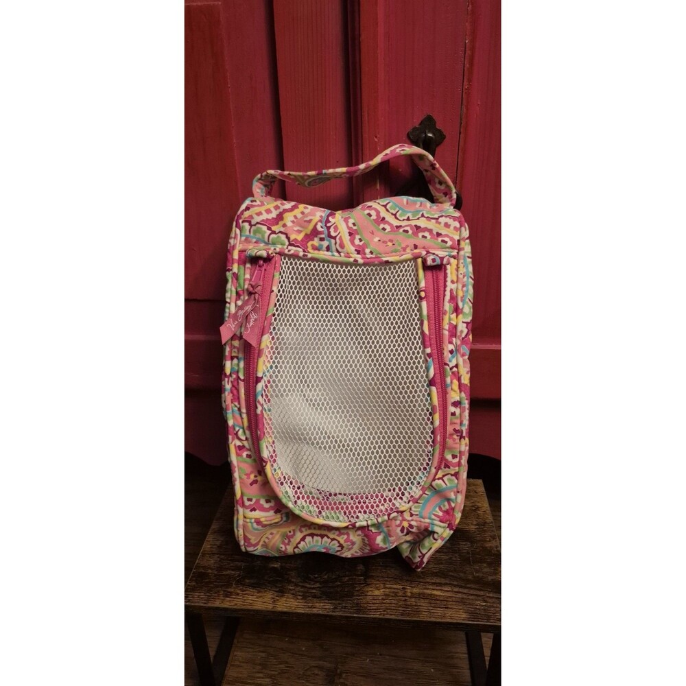 Vera Bradley Capri Melon Travel Shoe Bag Organizer Mesh Retired Pink Paisley EUC